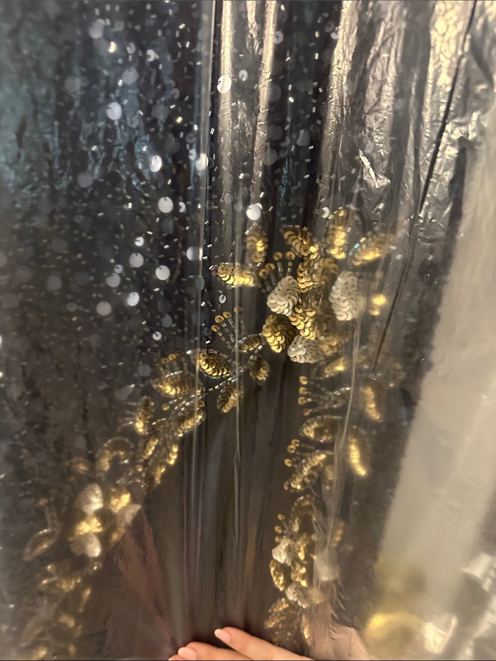 Navy Sequin Beaded Maxi Dress with Gold Slit Accent - Picture 2 of 6